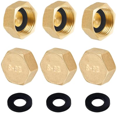 Dailygoods - 6 stuks messing doppen, blinde stoppen 3/4 inch afsluitdop messing dop met rubberen afdichting rubber, binnendraad eindkap afsluitstop blinde stop waterleiding