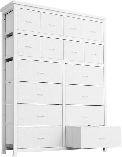 Turold Kast - Opbergkast - Ladekast - Opbergmeubel - 140cm, voor woonkamer, slaapkamer en hal, 16 lades, Metaal/MDF, Pink