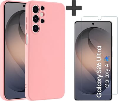 Hoesje geschikt voor Samsung Galaxy S26 Ultra hoesje zacht siliconen met gehard glas Screenprotector- Arara backcover - Licht Roze