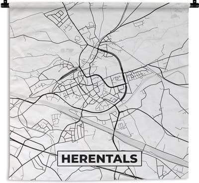 Wandkleed - Wanddoek - Zwart Wit – België – Plattegrond – Stadskaart – Kaart – Herentals - 180x180 cm - Wandtapijt
