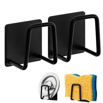 Peysaitr - Sponshouder - Gootsteen Organizer - Waterbestendig - Zelfklevend - RVS - Vaatdoek houder - zwart - 4.5x4.5x3.3cm - 2 stuks