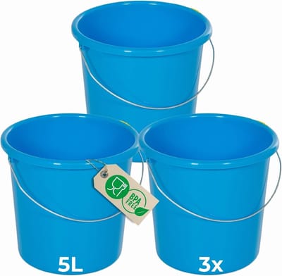 Novaliv 3 stuks emmer 5L blauw met maatverdeling - schoonmaak emmer 5 liter? 22,5 cm Praktische alleskunner met schaalverdeling voor huishouden & tuin ideaal als huishoudemmer, wateremmer, dweilemmer, emmer