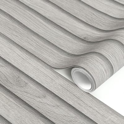 PromoHome Lichtgrijze Zelfklevende Houtlook Wandfolie - Waterbestendig 40x300 cm