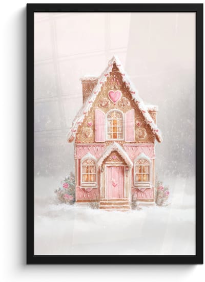 Poster in lijst - Fotolijst 40x60 cm - Posters - Huisje - Suiker - Pastel - Posterlijst zwart - Decoratie - Wanddecoratie woonkamer - Muurdecoratie slaapkamer - Kerstversiering - Kerstdecoratie voor binnen - Kerstmis