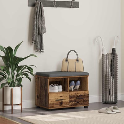 vidaXL - Hallenbank - Oudhout - 60 - x - 38 - x - 46 - cm - Geengineerd - Hout - en - Stof