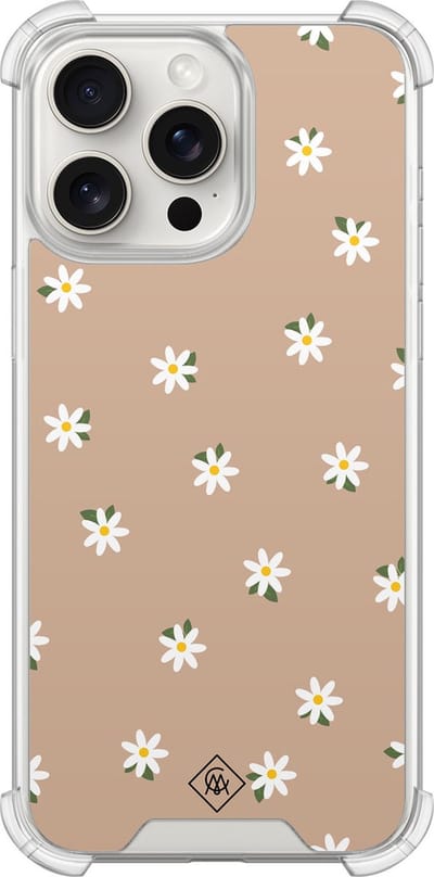 Casimoda® hoesje - Geschikt voor iPhone 15 Pro Max - Sweet Daisies - Shockproof case - Extra sterk - TPU/polycarbonaat - Bruin/beige, Transparant