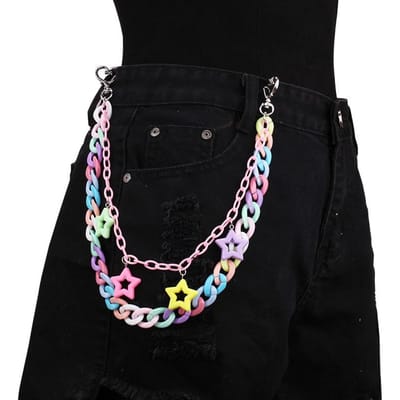 Porte-clés Chaîne Arc-en-ciel en Résine Hip Hop Femme Fille Mignon Chaîne de Taille Multicolore Acrylique Étoile Creuse Chaîne de Pantalon Bijoux Y2K gray