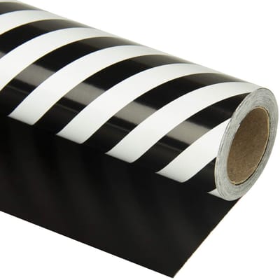 Inpakpapier - Mini Roll - 43,2 cm x 10 m - Zwart en Strepen Ontwerp voor Kerstmis, Verjaardag, Bruiloft, Baby Shower