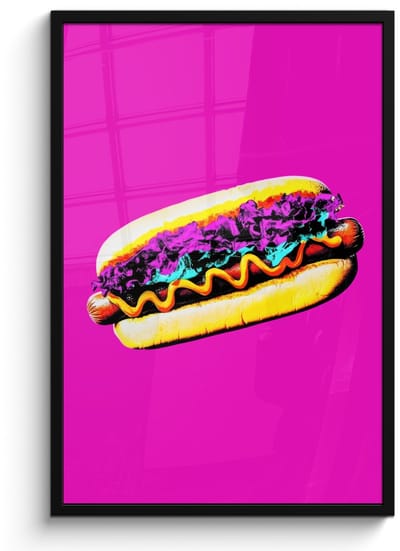 Poster in lijst - Fotolijst 60x90 cm - Posters - Hotdog - Roze - Retro - Posterlijst zwart - Decoratie - Wanddecoratie woonkamer - Muurdecoratie slaapkamer