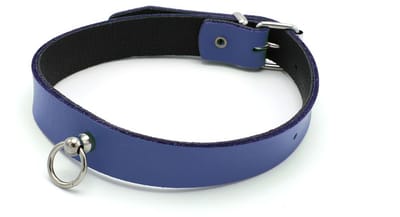 Kiotos Leather - Collar met Kleine O-ring - Leder - Blauw