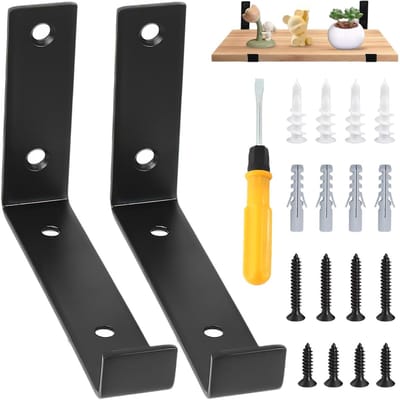 Set van 2 Zwarte Metalen Plankdragers met Rand, Geschikt voor Thuis, Kantoor en Houten Meubels, Stevige Bevestiging en Eenvoudige Installatie