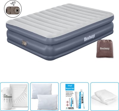 Bestway luchtbed - 2-Persoons - 152 x 203 x 51 cm - Grijs - - Inclusief pomp - Hoeslaken - Kussen - Kussenbeschermer en Reparatieset