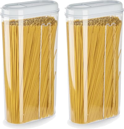 Plasticforte Voedselcontainer strooibus - 2x - wit - 2350 ml - kunststof - voorraadpotten