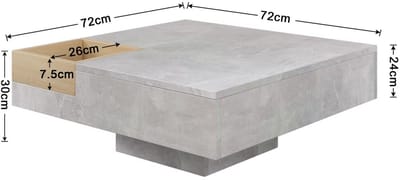 JOYNEXTBUY - Salontafel - Koffietafel - Bijzettafel - Moderne Salontafel Bijzettafel - Vierkant - L85 x B81 x H11.50 - Betongrijs