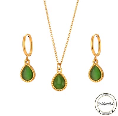 Borasi Groen Zirkonia Ketting&Oorbel Set | Goldplated | Dames Sieraden | Luxe Geschenkzakje | Cadeau Voor Haar |