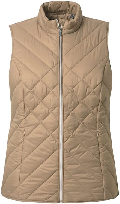 Ulla Popken - Dames - HYPRAR functionele doorgestikte bodywarmer waterafstotend - Lichtbruin - Maat 46+