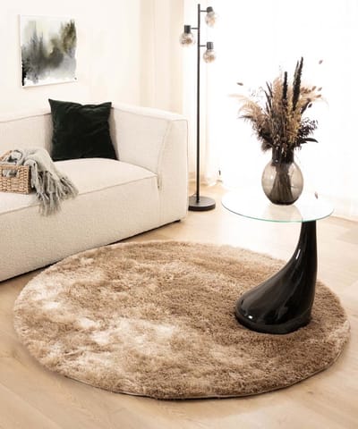 Shaggy vloerkleed rond - Spark beige 150