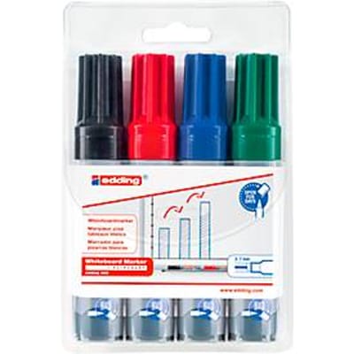 edding 365/4 S boardmarker set - zwart/blauw/rood/groen - beitelvormige punt 2-7 mm - geschikt voor whiteboard en flipchart