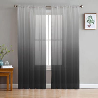 Grijs Zwart Verloop Tule Gordijnen Woonkamer Keuken Chiffon Slaapkamer Balkon Transparant Mode Huisdecoratie 135W x 114H(cm)