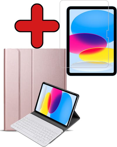 Hoes - Geschikt voor Apple iPad A16/A18 (2022/2025/2026) - 10.9 & 11 inch (10e, 11e & 12e generatie) - Met Screenprotector - Toetsenbord Case - Keyboard Book Cover - Hoesje - Rosé goud