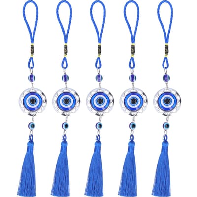 Lot de 5 pendentifs anti-mauvais œil, émail coloré, pompon bleu, design exquis, porte-bonheur, décoration pour chambre blue