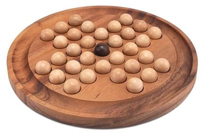 Solitair Spel - Geduldspel Puzzel - Logisch Denken - XL Rond Houten Bord - 26 cm Diameter - Bruin