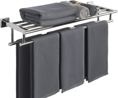 Handdoekenrek Wandmontage 70CM Dubbele Handdoekplank voor Badkamer Handdoekhouder van SUS304 Roestvrij Stalen Handdoekstang Gepolijst, EGZ8070-C