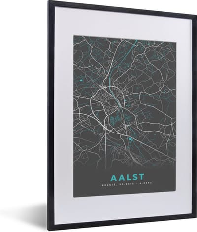 Fotolijst incl. Poster - Plattegrond – Aalst – Blauw – Stadskaart - Kaart - 30x40 cm - Posterlijst