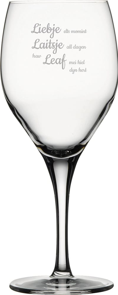 Witte wijnglas gegraveerd - 34cl - Liebje Laitsje Leaf