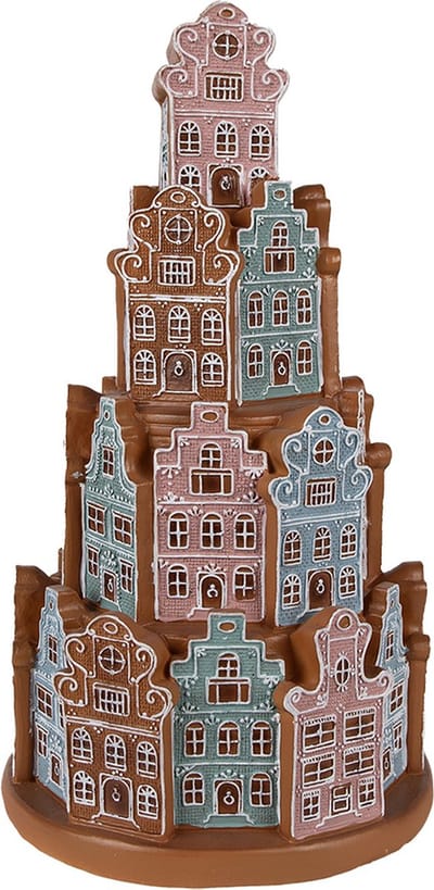 Clayre & Eef Gingerbread house met LED Ø 18x33 cm Bruin Blauw Polyresin