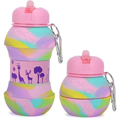 Bouteille d'eau créative en silicone de 550 ml pour enfants, filles, garçons, sans BPA, portable, pliante, avec paille, cadeau pour enfants 0.55L