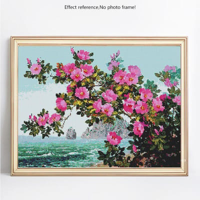 Peinture de diamant avec perceuse complète, fleurs rondes, Kits de points de croix, broderie de strass, images 20X30 pink