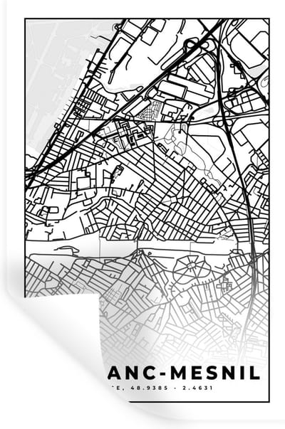 Muurstickers - Sticker Folie - Plattegrond - Kaart - Frankrijk - Stadskaart - Le Blanc-Mesnil - Zwart wit - 20x30 cm - Plakfolie - Muurstickers Kinderkamer - Zelfklevend Behang - Zelfklevend behangpapier - Stickerfolie