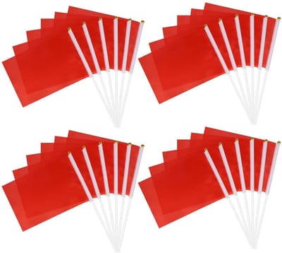 Mini Handvlaggen Set van 24 Stuks, 14x21CM Vlaggen met Stok en Spits voor Sportevenementen en Feestjes, Rood en Roze