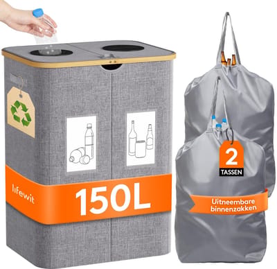 OmGoods - Dailygoody - Flessenverzamelaar - Recyclebak - Groot 150 Liter - Lichtgrijs - Sorteercontainer - Perfect voor Keuken en Tuin - Duurzaam Design