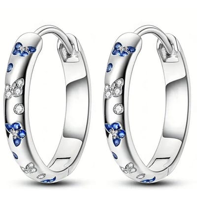Huitan Delicate Kleur Hoepeloorbellen voor Vrouwen Helder Wit/Blauw Zirkonia Sieraden Exquisite Vlinder Vorm Accessoires gray