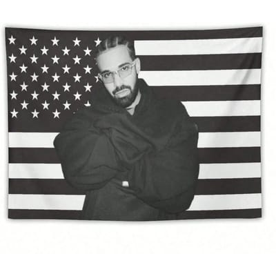 1 Stuk Muziek Drake Retro Album Zwart-Wit Amerikaanse Vlag Wandkleed Voor Woonkamer Slaapkamer Achtergronddoek Decoratief Ophangen 40cmX60cm gray