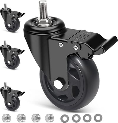 100 mm x 25 mm Meubelwielen - 4 draaibare wielen met rem - Industriële plaatwielen - PU-wielen - 550 kg