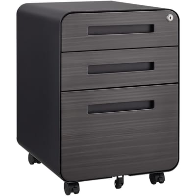 Wishdor Verrijdbare Dossierkast Met 3 Laden - Afsluitbaar En Met Kantelbeveiliging - Modern Voor Thuiswerkplek - Metaal - Zwart - Voor Onder Bureau