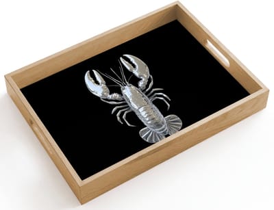 Dienblad hout 40x30 cm - Schootdienblad - Kreeft - Zilver - Metallic - Luxe - Borrelplank rechthoek - Plateau dienbladen