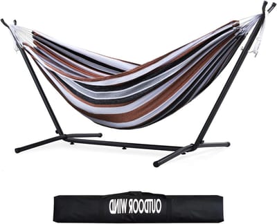 550Lb Capaciteit Dubbele Hangmat Verstelbare Hangmat Bed met 10ft Heavy Duty Stalen Stand Inclusief Draagbare Draagtas, Gemakkelijk Instellen