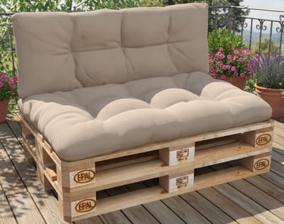 Comfortabele Padded Palletkussen Set voor Euro Pallets – Zit- en Rugkussen 120x80cm & 120x40cm – Beige – Luxe Tuinbank & Sofa Kussens – UV-bestendig en Hoogwaardig Polypropyleen – House&Garden