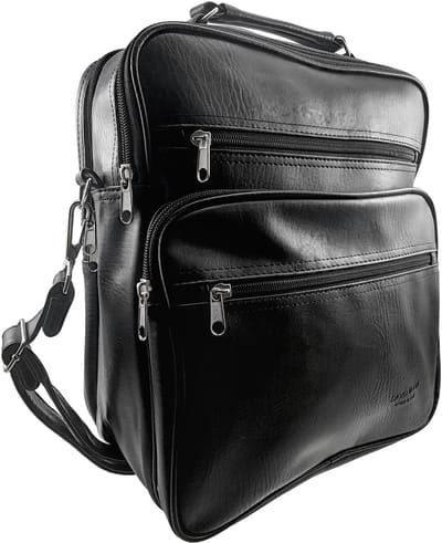 Grote Schoudertas, Crossbodytas, Handbagage Tas van Zwarte Imitatieleer met Verstelbare Schouderband, Unisex - 33 x 28 x 16 cm