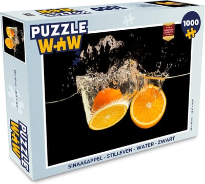 Puzzel Sinaasappel - Stilleven - Water - Zwart - Fruit - Legpuzzel - Puzzel 1000 stukjes volwassenen