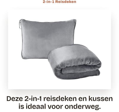 Dailygoods- Reisdeken 2-in-1 - Ultr lichtgewicht - Warm Vliegtuigdeken - Transformatiekussen - Kussen met Bagagehoes - 230GSM Flanel - Reiskussen