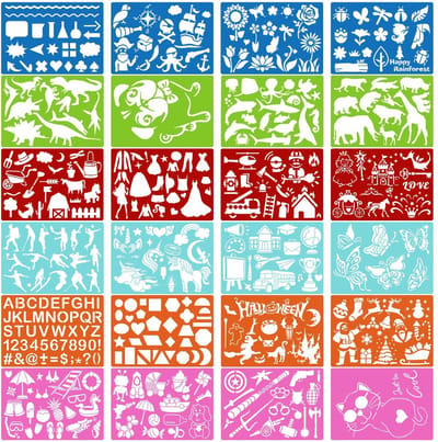 Dailygoods- Kleurtekensjabloon 24 Stuks - Sjablonen Voor Kinderen - Dier/Sjablonen Prinses - Vlinder/Eenhoorn - Verjaardag/Halloween - Schildergereedschap