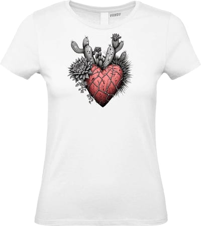 Dames t-shirt Cactus Heart | Valentijn cadeautje voor haar | Valentijn | Valentijnsdag voor vrouwen | Wit Dames | maat XS