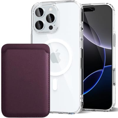 Shockproof Anti Shock Back Cover Hoesje Compatibel met MagSafe Geschikt voor: Apple iPhone 16 Pro Max met Magnetische Pasjeshouder - Purperviolet