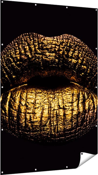 Gards Tuinposter Gouden Lippen - 120x180 cm - Tuindoek - Tuindecoratie - Wanddecoratie buiten - Tuinschilderij