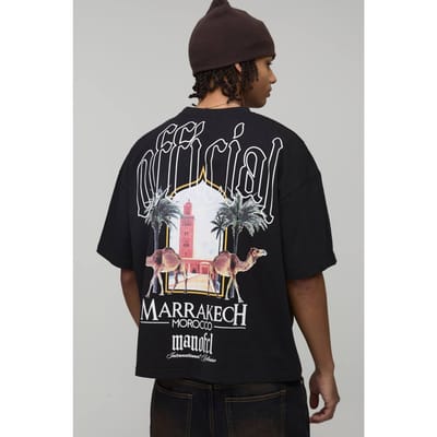 Oversized Boxy T-shirt Met Locatie Palmboom Print | Black | Size Small